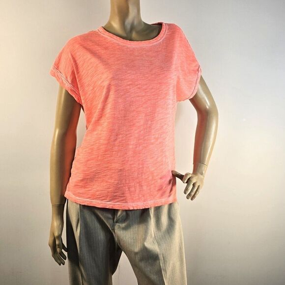 Elliott Lauren All Cotton Tee Size M Tangerine Orange Short Sleeve Crew Neck - Picture 6 of 6